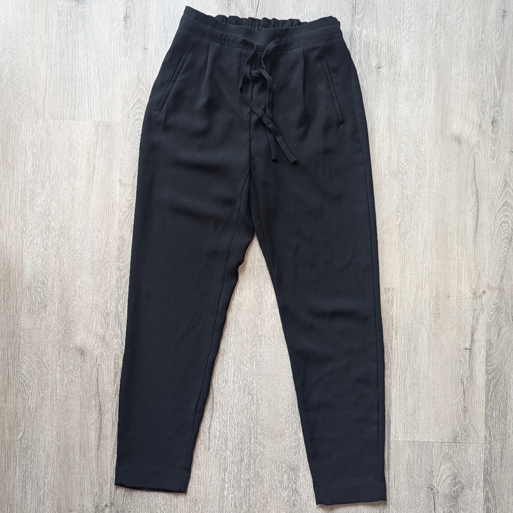 High Rise Black Trousers with Elastic Waist